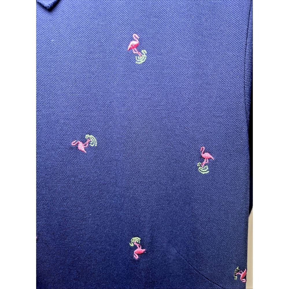 Talbots Polo Dress Womens L Blue Flamingo Embroidered AOP All Over Buttons - Picture 4 of 8